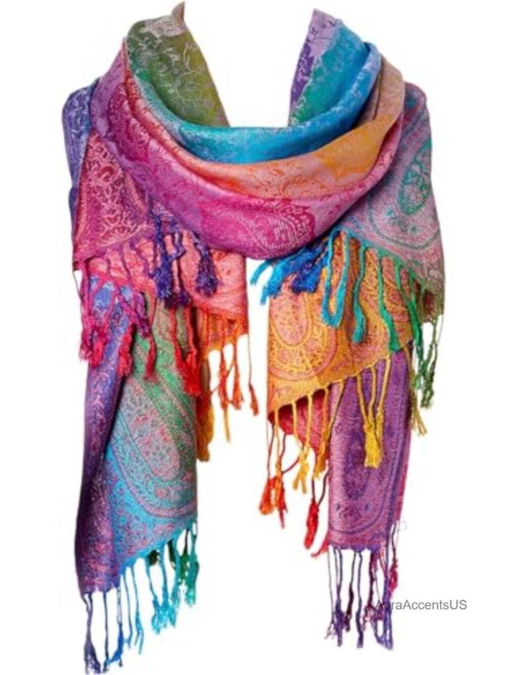 Cotton Blend Jacquard Vintage Soft Scarf with Fringed Edges, Silk, Shawl,